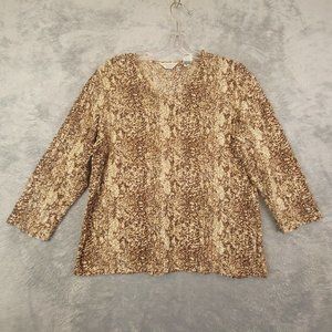 Laura Ashley Womens Blouse Top Shirt Brown Pullover V Neck Printed 3/4 Sleeve PM